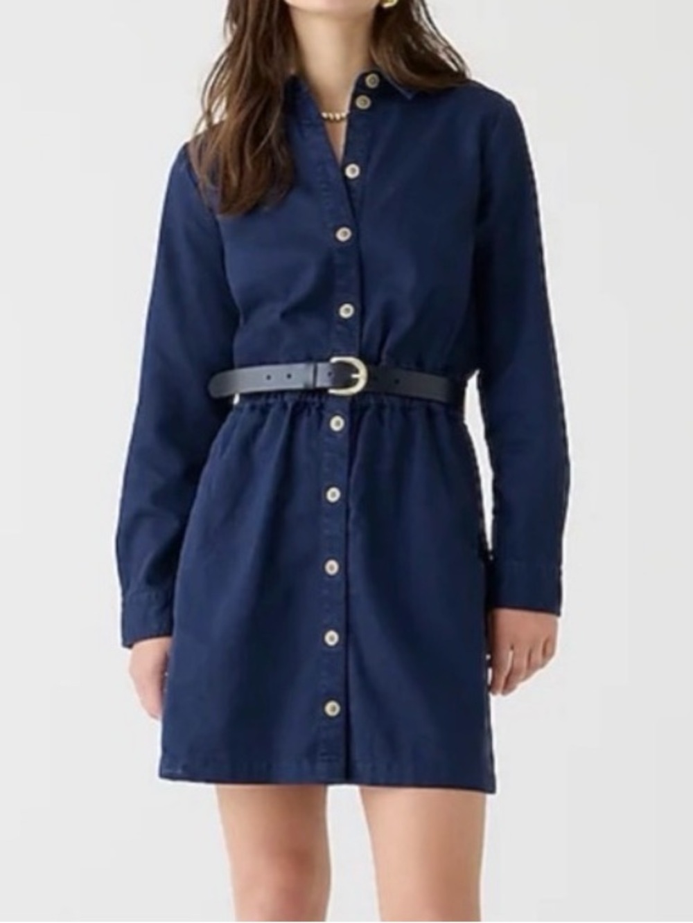 J. Crew Navy Button-Front Shirt Dress - Picture 3 of 7